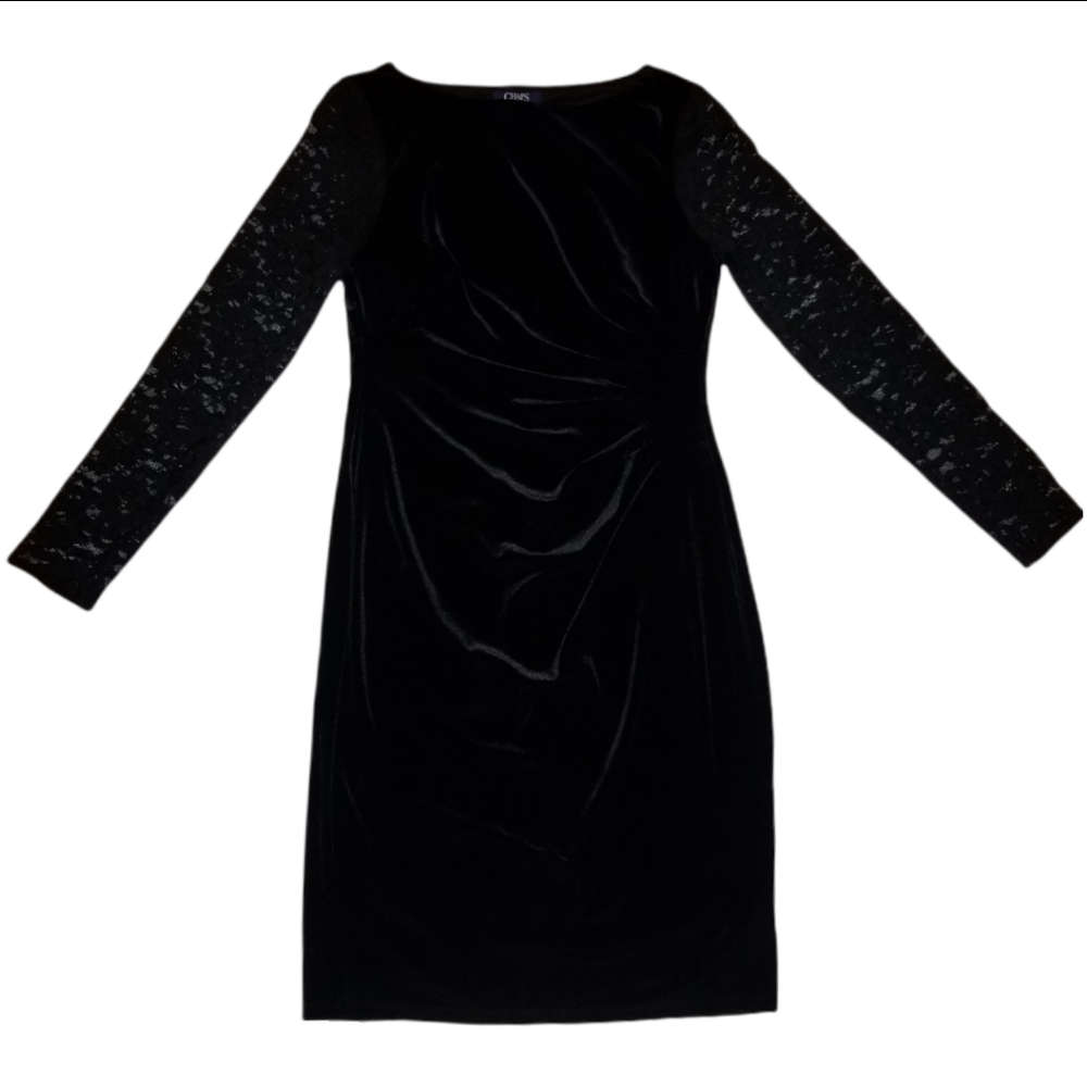 Chaps Velour and Lace Runched Waist Dress Size 4